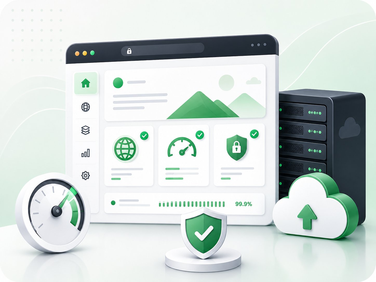 خوادم استضافة المواقع مع مؤشرات التشغيل والأمان